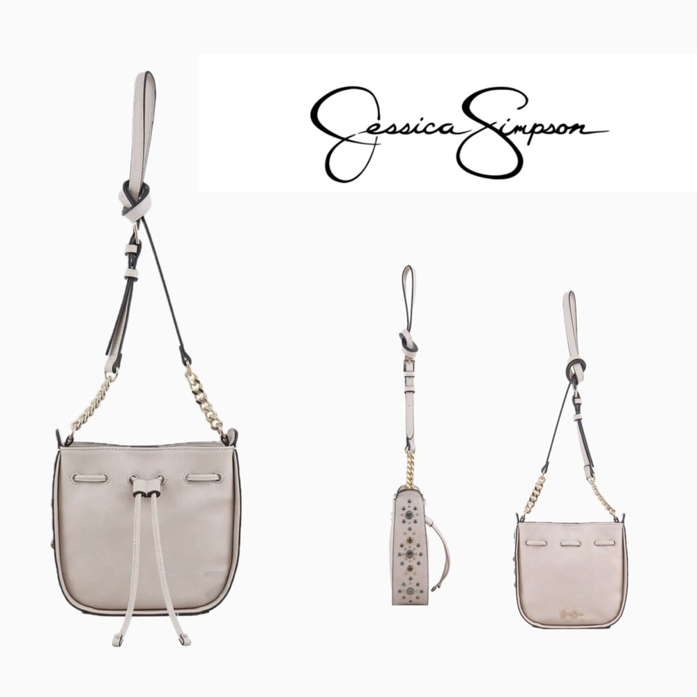 Jessica Simpson Elegant Sandstone Colored Drawstring calypso Crossbody Bag, NWT